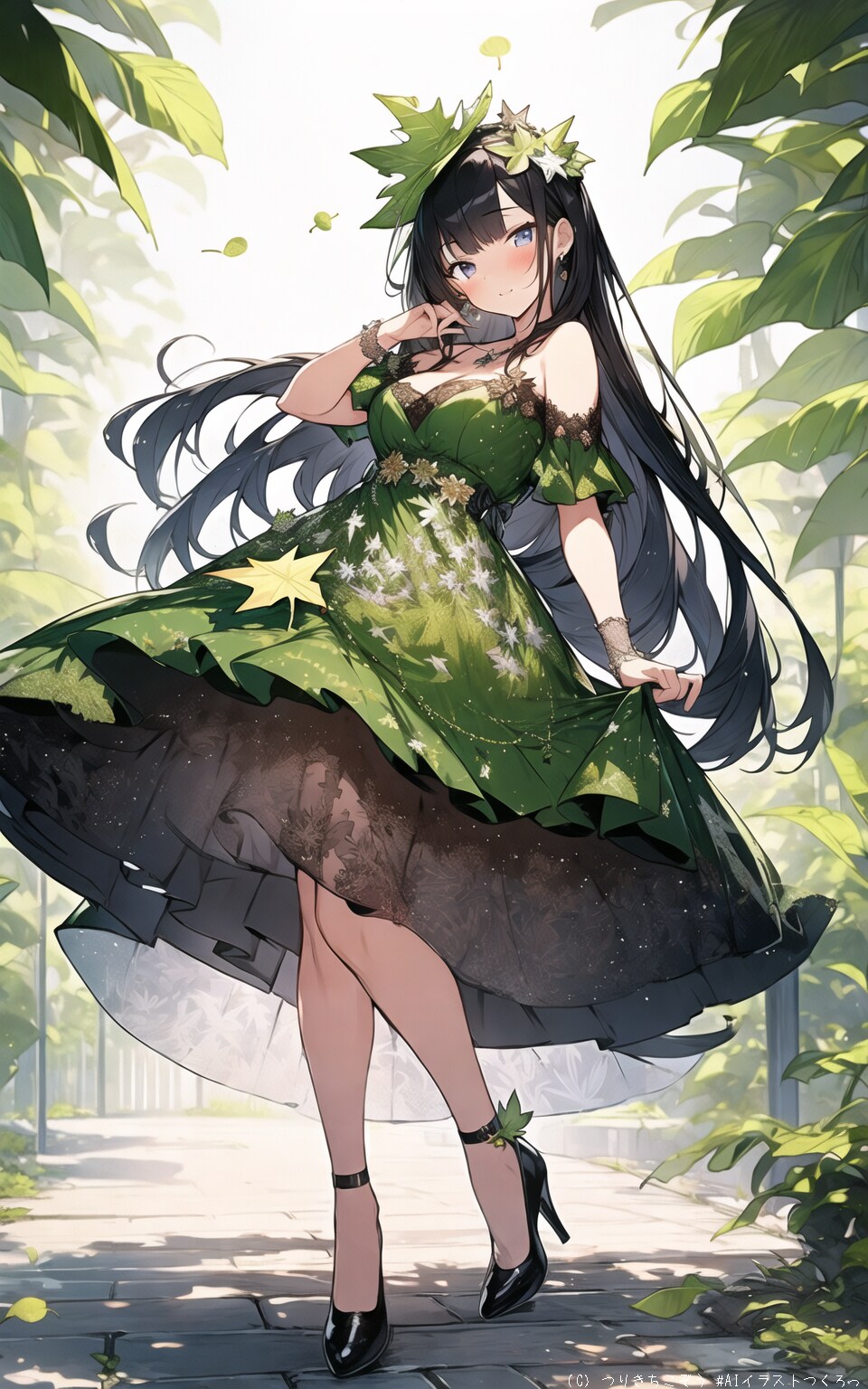 葉っぱをあしらったドレス