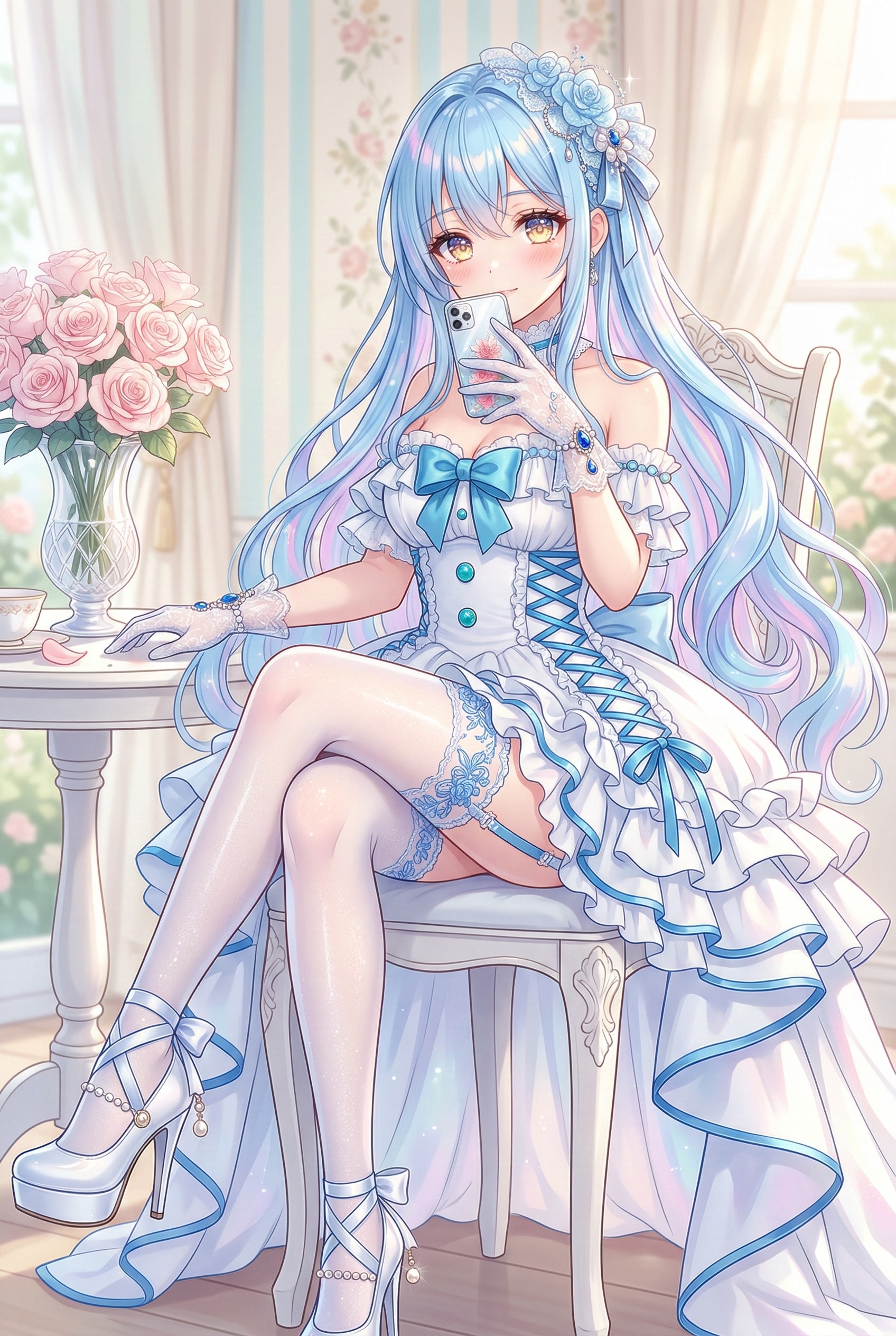 瑠璃花嫁と春の囁き、蒼絢の静寂 | の人気AIイラスト・グラビア