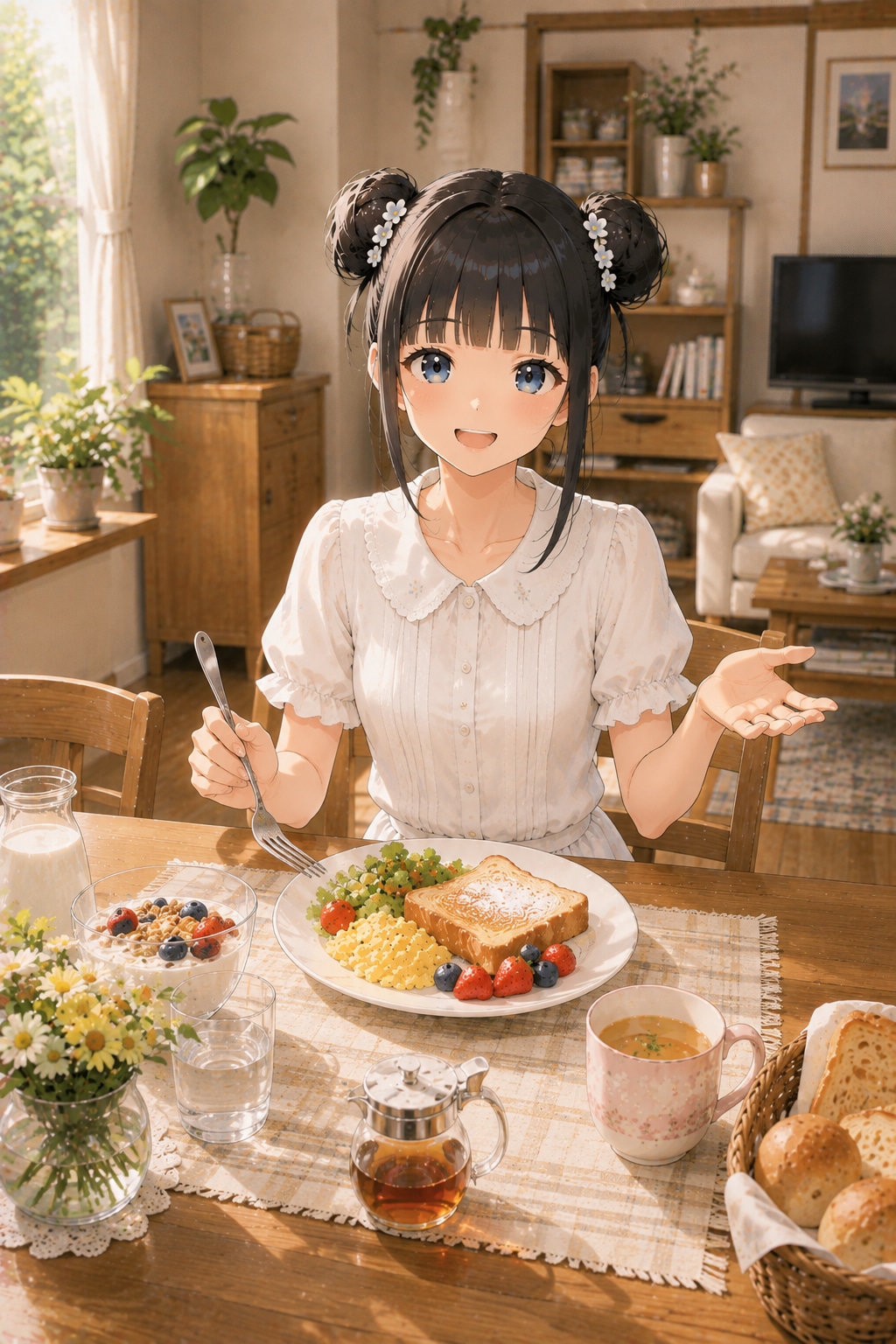 おだんごちゃん🍡✨と朝ごはん🍚✨　8/21 | の人気AIイラスト・グラビア