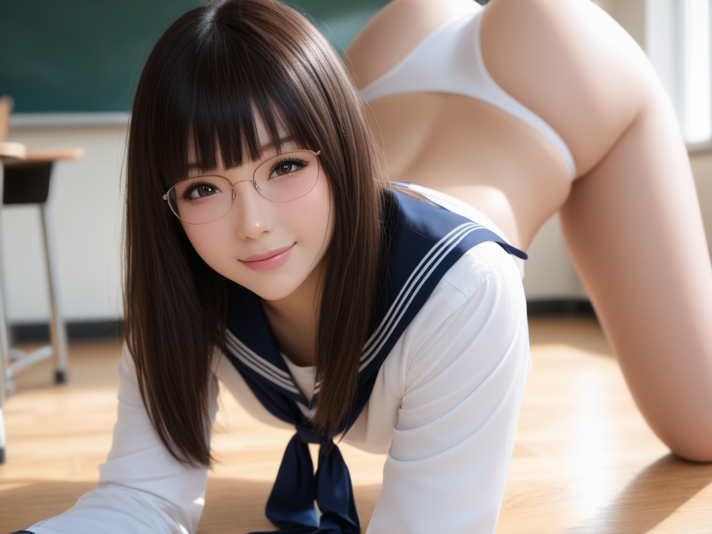 眼鏡と制服と白パンティ