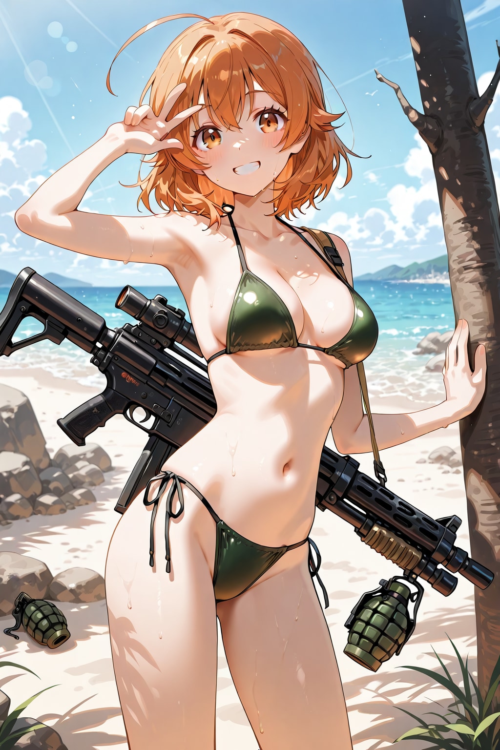 水着少女と銃