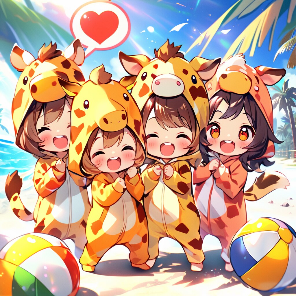 ビーチバレーやってくれないキリン着ぐるみちび子ちゃん | の人気AIイラスト・グラビア