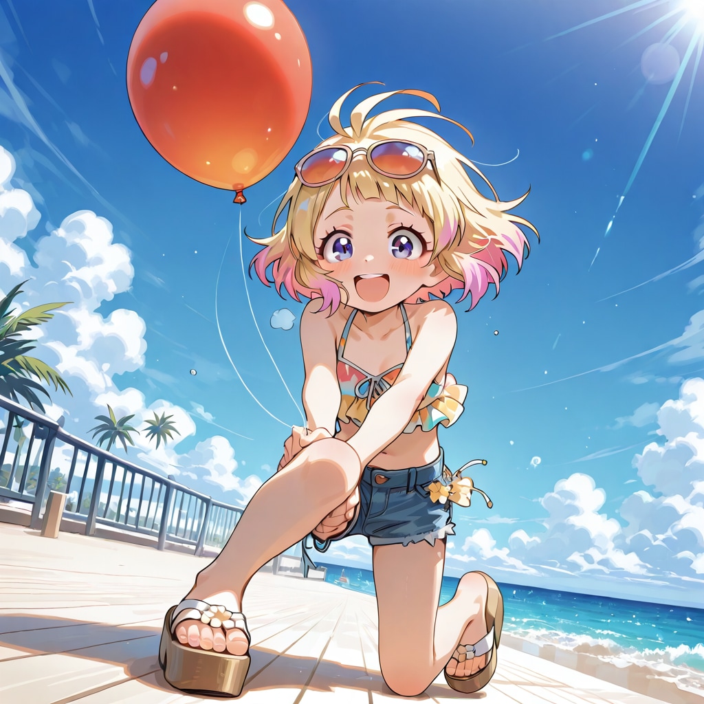 風船と金髪少女