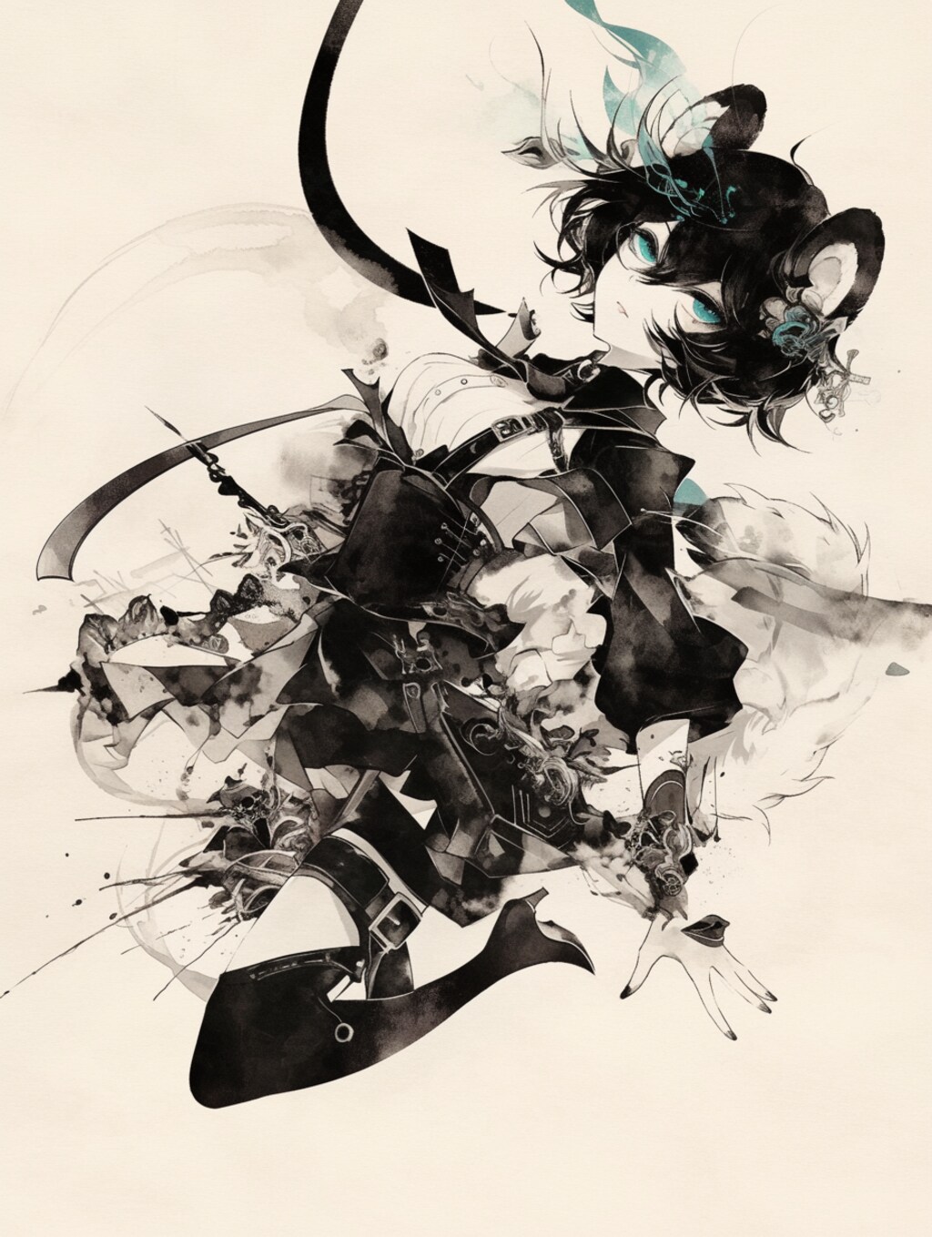 くま娘✖︎水墨画🐾