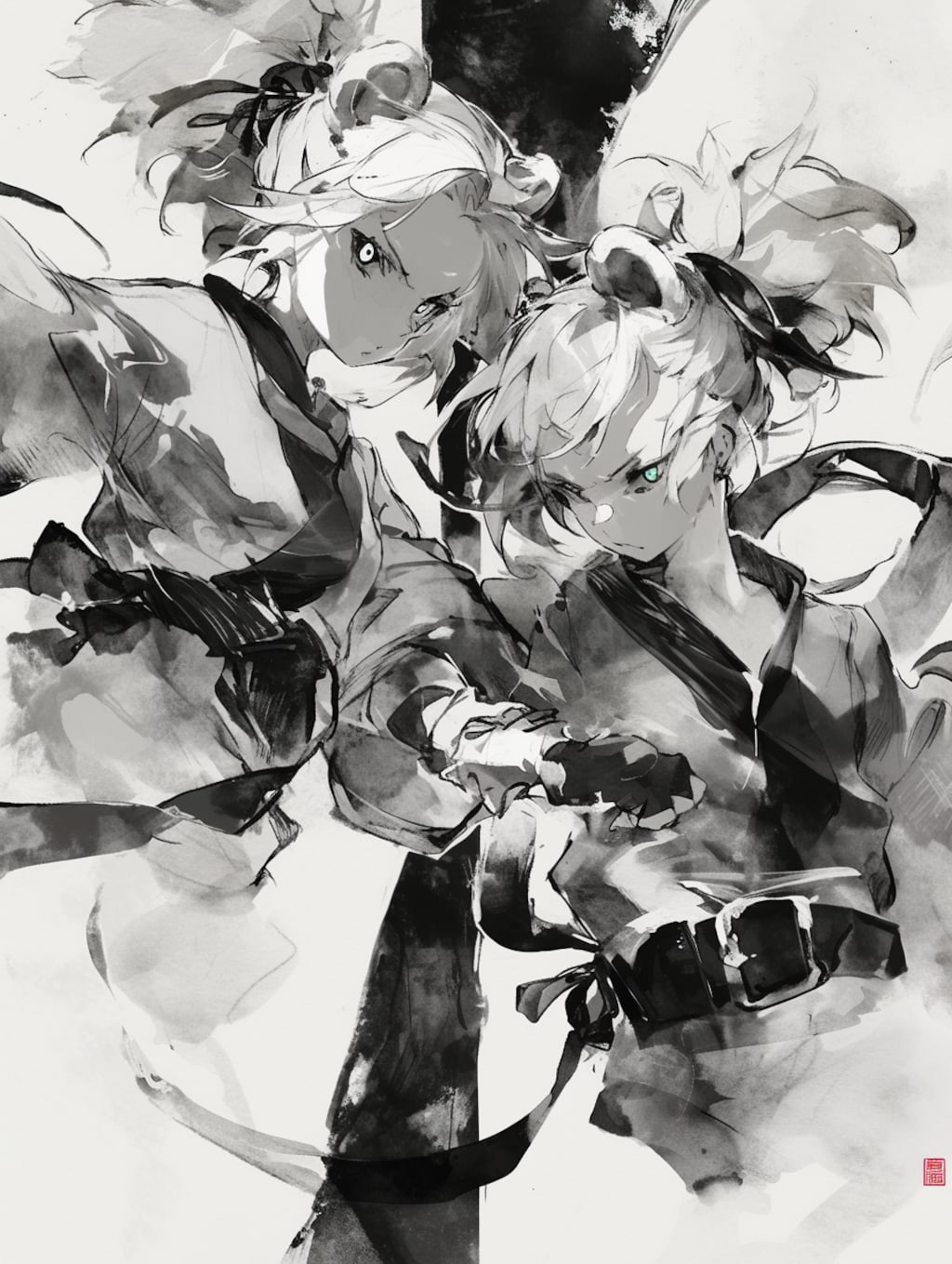 くま娘✖︎水墨画🐾