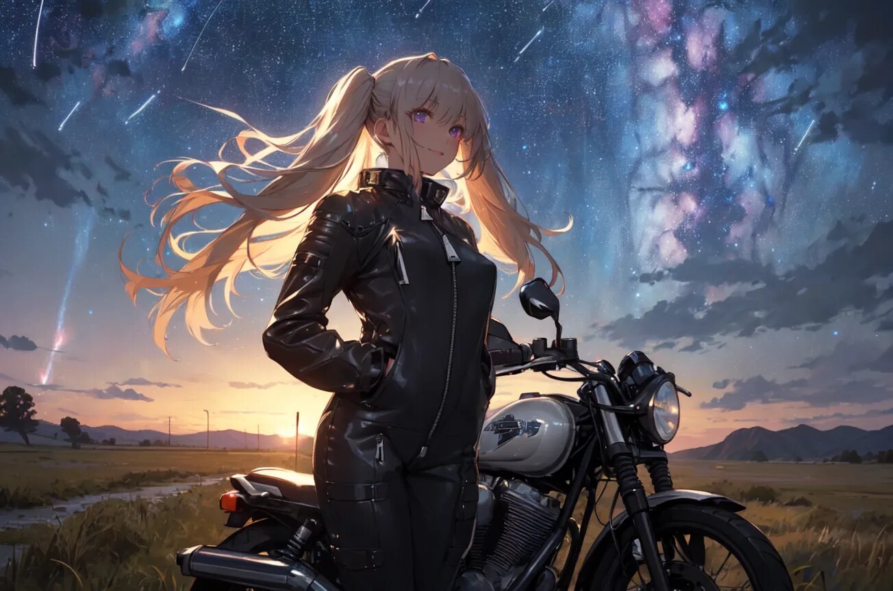 星空とバイクとツインテール