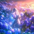 雨の紫陽花園に立つ銀髪の少女 8枚目