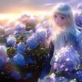 雨の紫陽花園に立つ銀髪の少女 11枚目