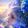 雨の紫陽花園に立つ銀髪の少女 7枚目