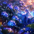 雨の紫陽花園に立つ銀髪の少女 10枚目