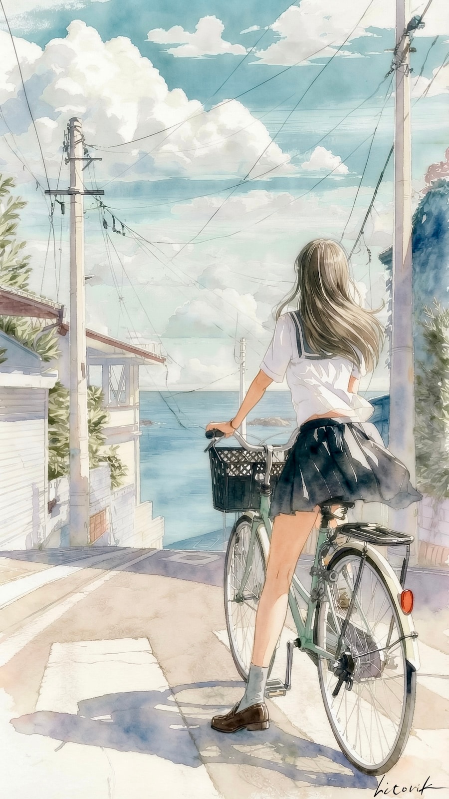 汐風の坂道／スマホ壁紙アーカイブ | の人気AIイラスト・グラビア