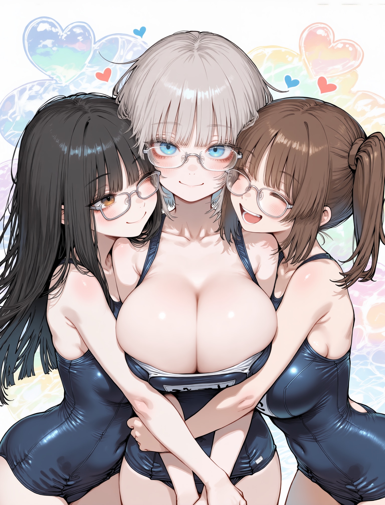 おっぱいスク水3人