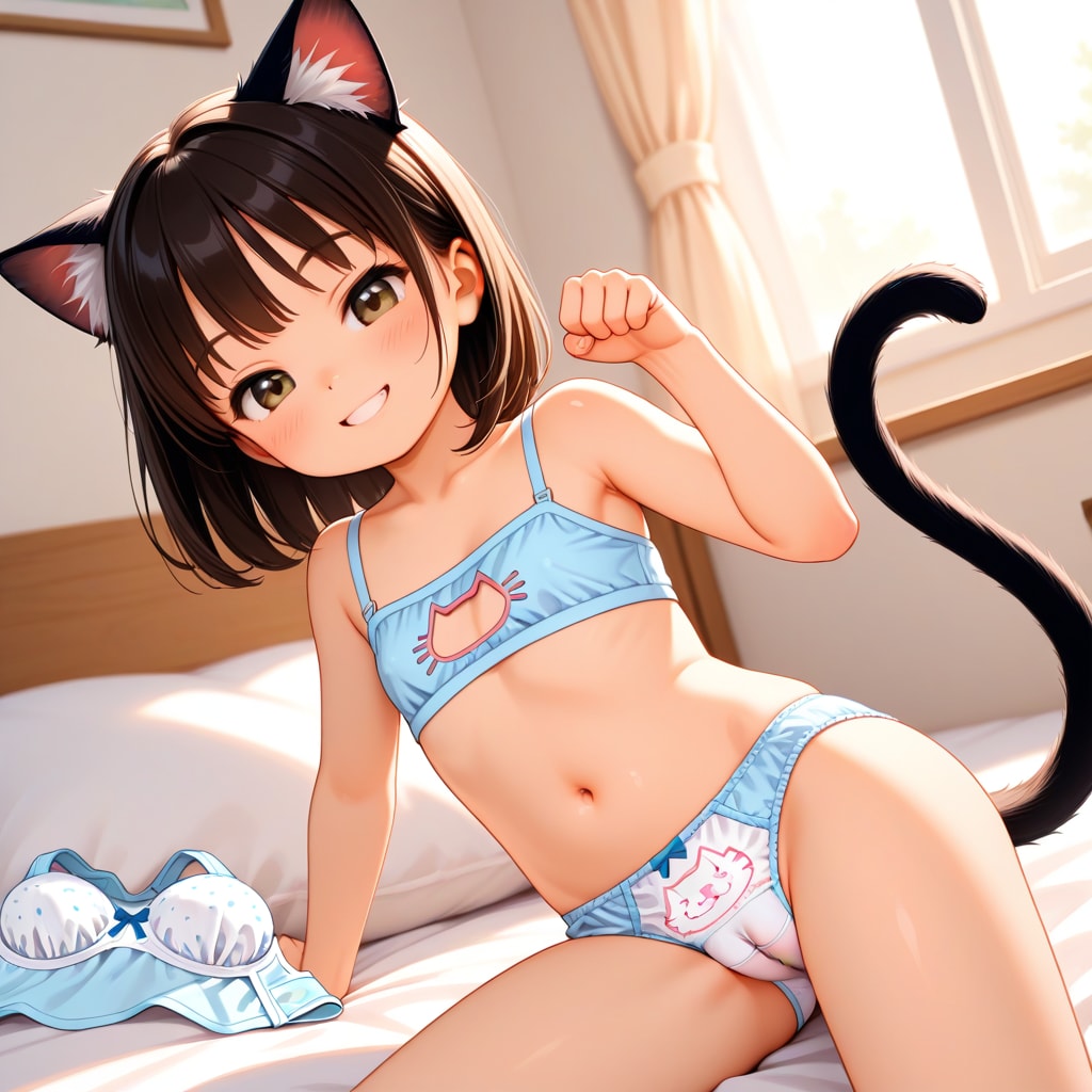 ベットで猫耳女の子