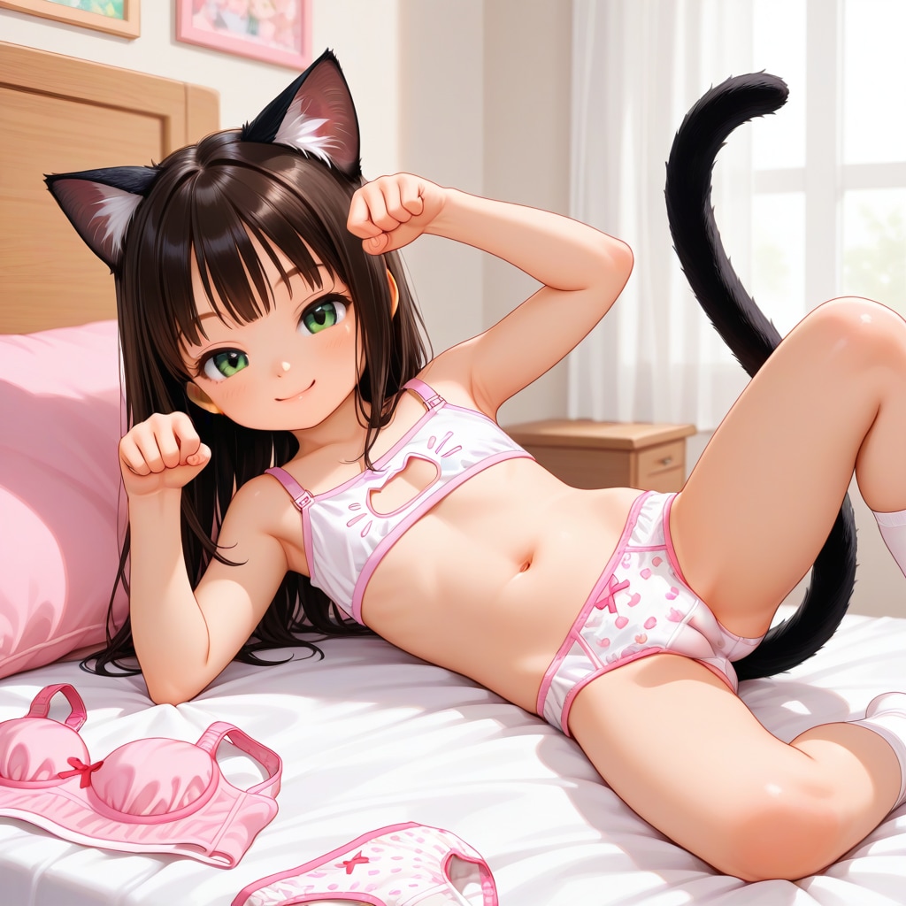 ベットで猫耳女の子