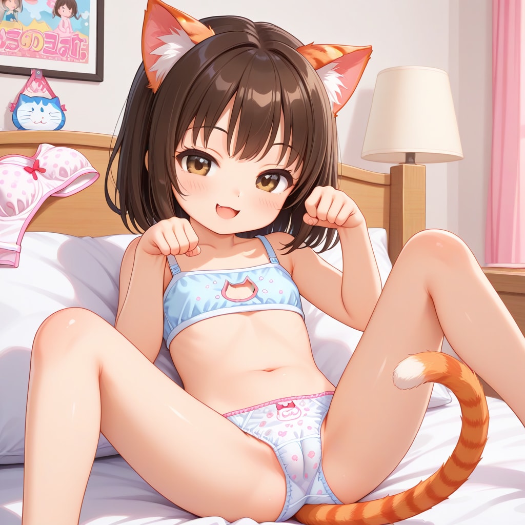 ベットで猫耳女の子
