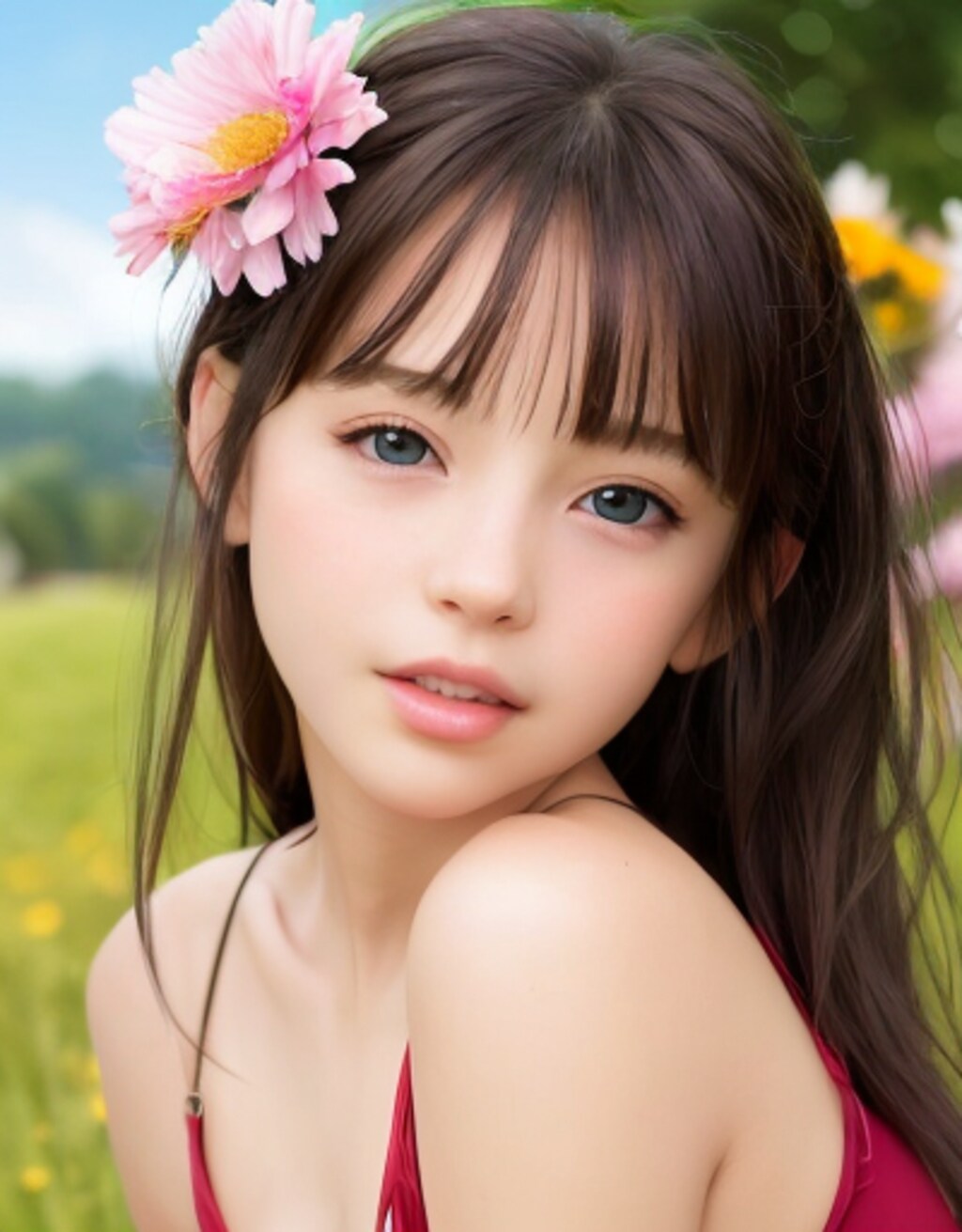 草原で出会った美少女