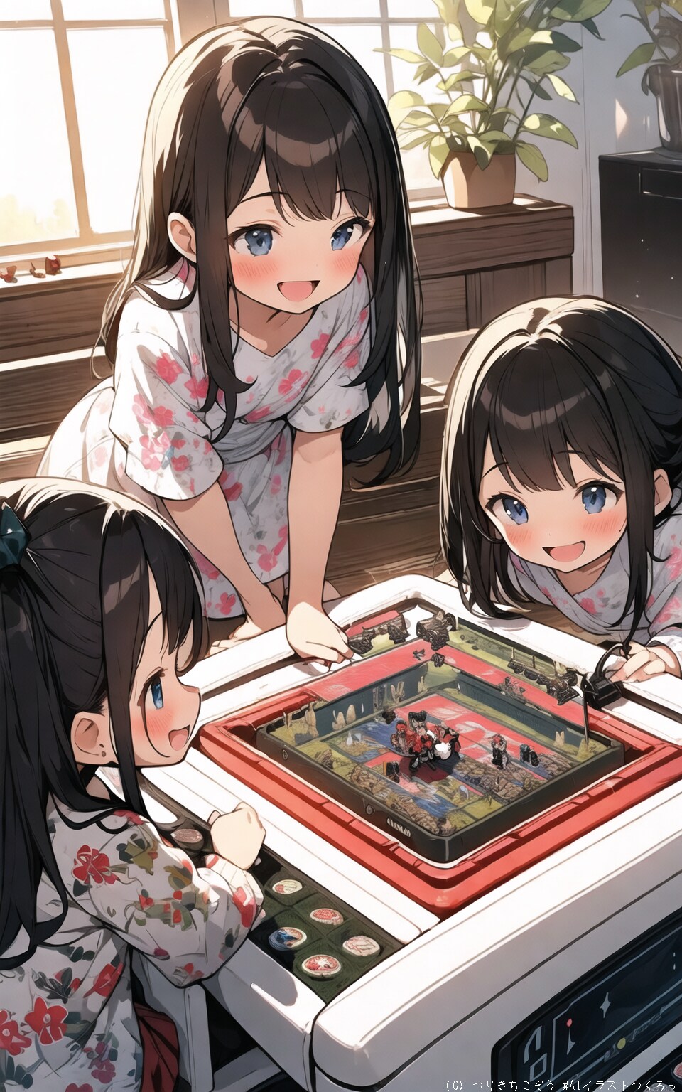 レトロなゲームを楽しむ同好会の少女たち