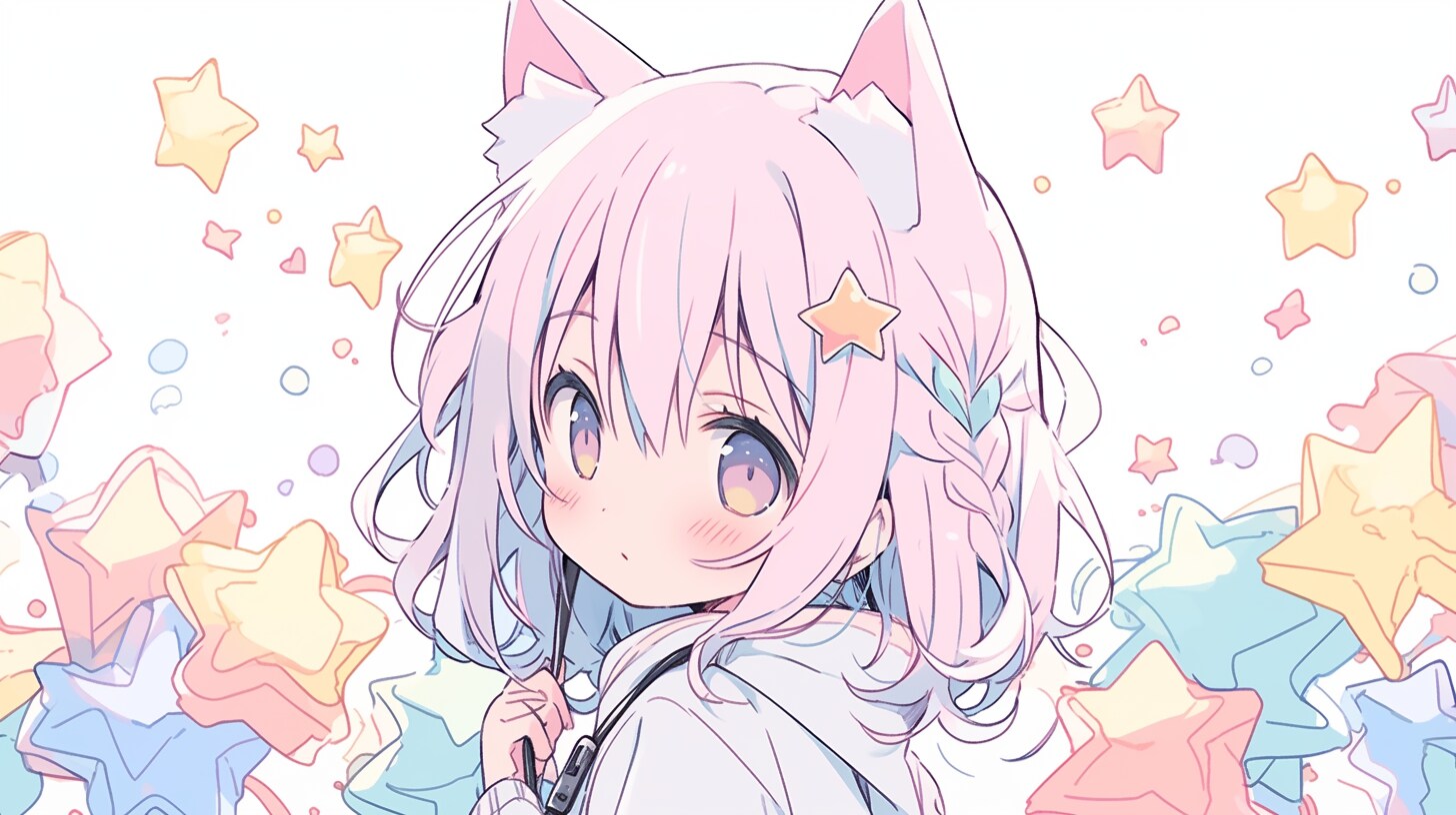 星のシャワーを浴びる猫耳少女