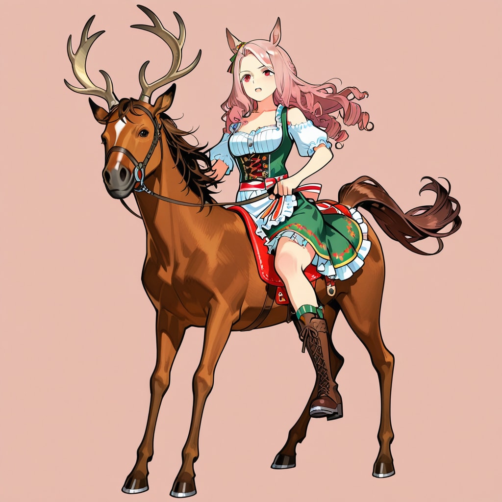 ツクールとかで使いたくて午年のノリで作ったけど使いどころがよくわからなくなる敵キャラにありそうなウマ耳の少女とサンタのトナカイに憧れている馬 | の人気AIイラスト・グラビア
