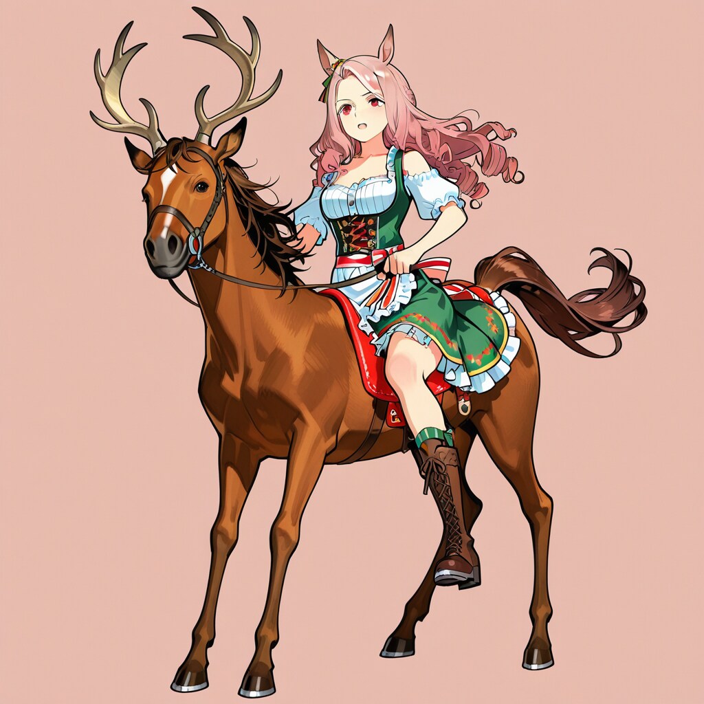 ツクールとかで使いたくて午年のノリで作ったけど使いどころがよくわからなくなる敵キャラにありそうなウマ耳の少女とサンタのトナカイに憧れている馬