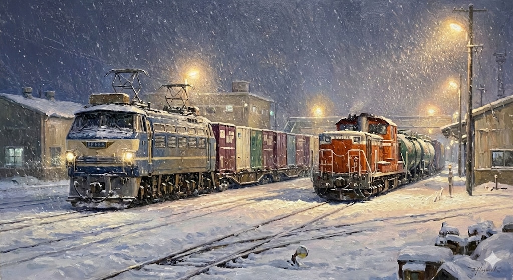 雪の貨物ヤード