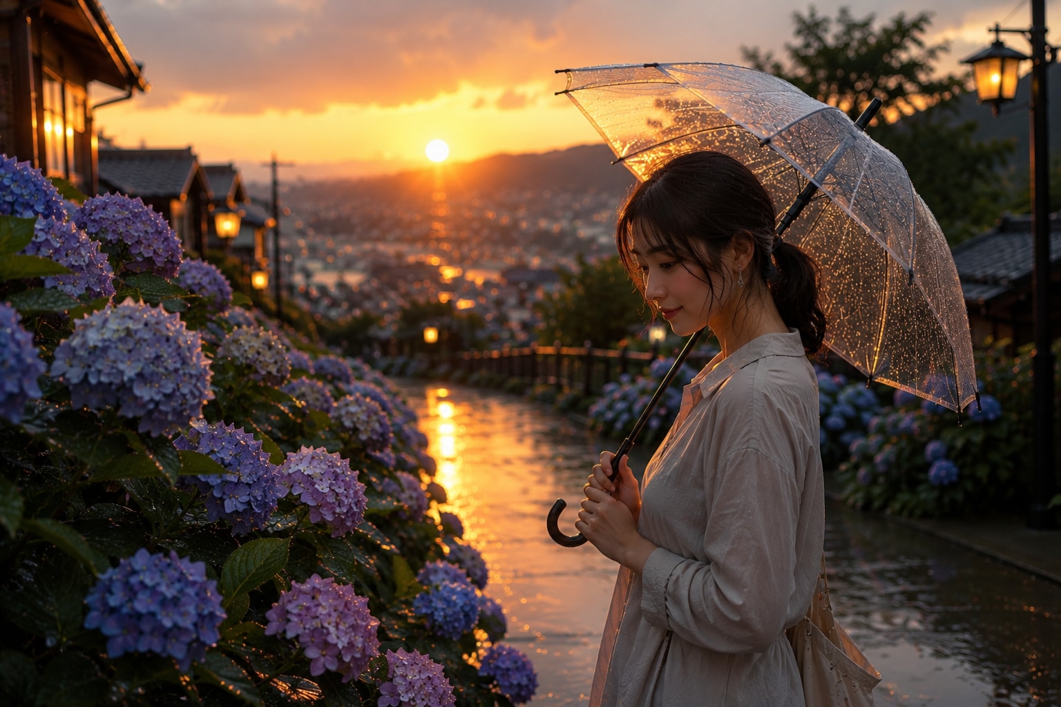 灯り咲く紫陽花路