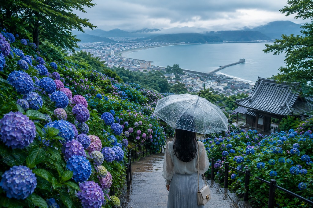 灯り咲く紫陽花路