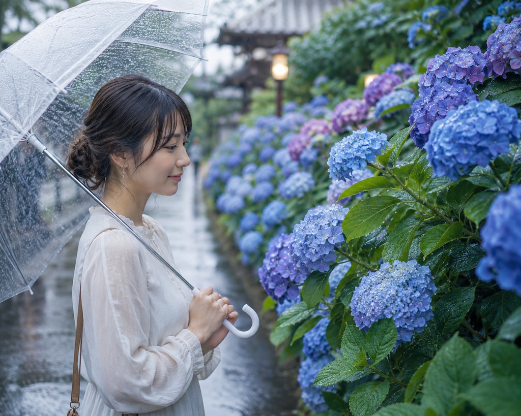 灯り咲く紫陽花路