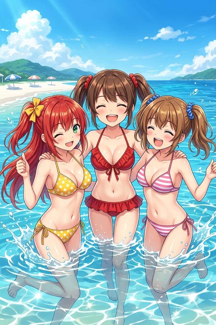 海水浴に来た３人