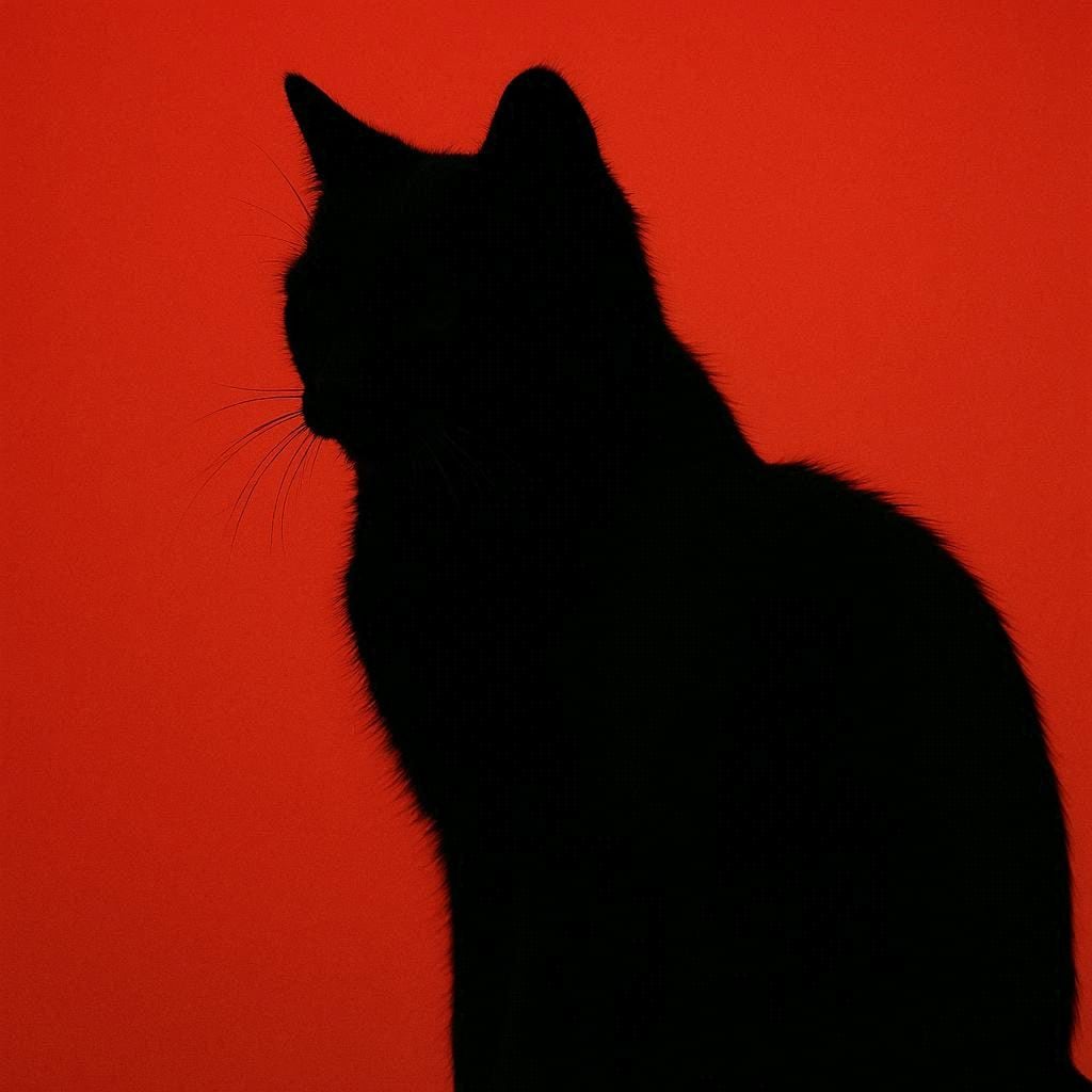 赤と青の背景と猫