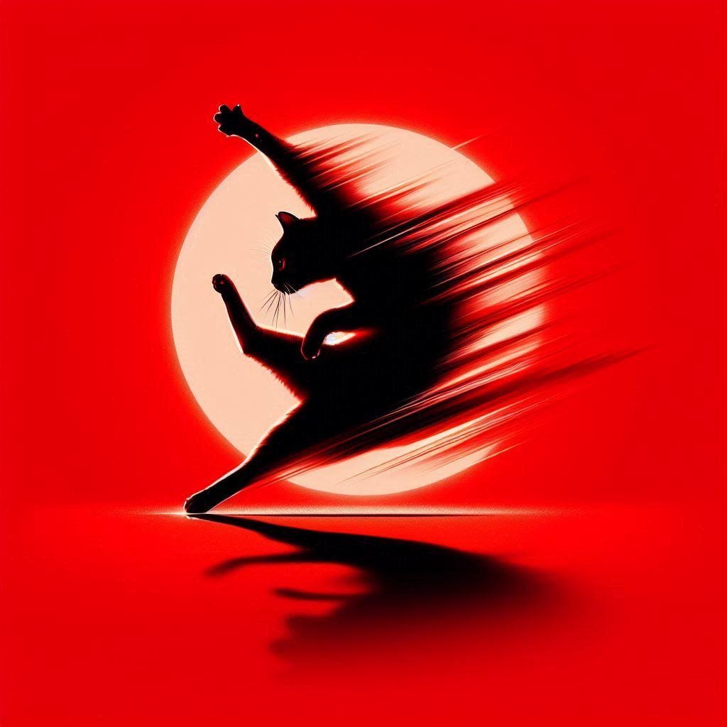 赤と青の背景と猫