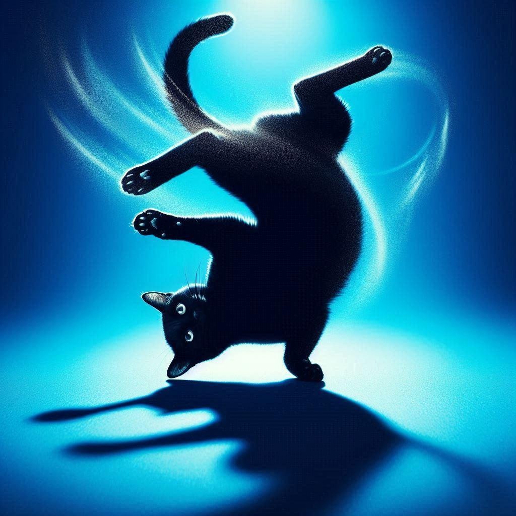 赤と青の背景と猫