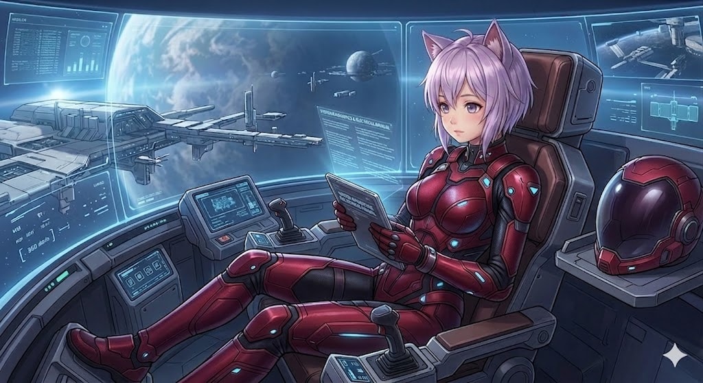 作戦書を読むパイロットスーツのシス