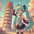 ピサの斜塔と初音ミク 2枚目