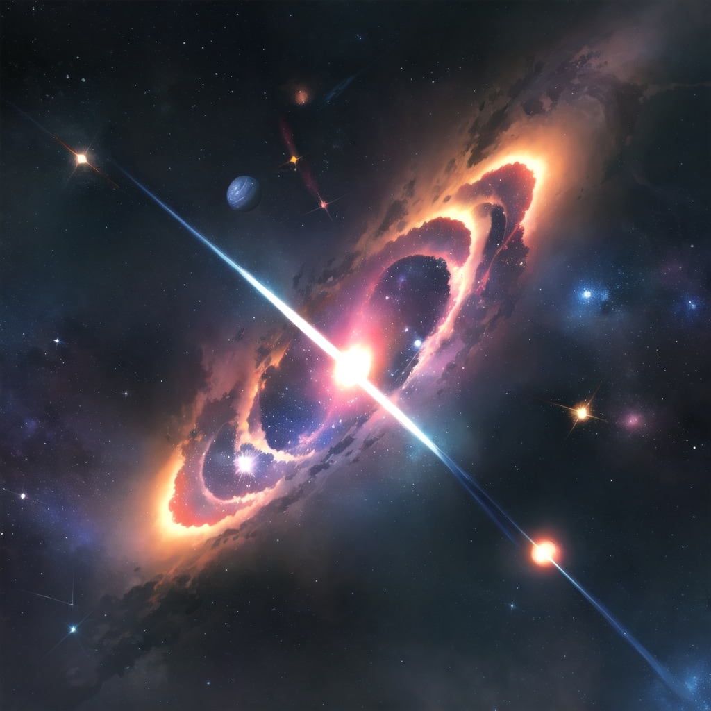 遥か彼方の宇宙空間に巨大な暗黒天体の周囲を巨大な暗黒プラズマが渦巻く | の人気AIイラスト・グラビア