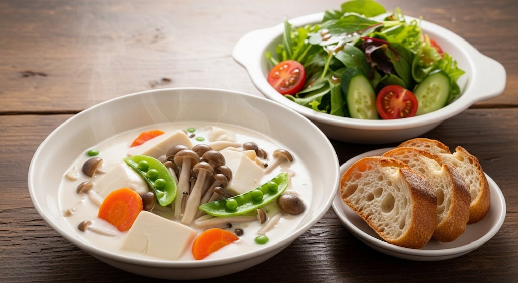 摩訶不思議食堂の豆腐と野菜のクリーム煮セット