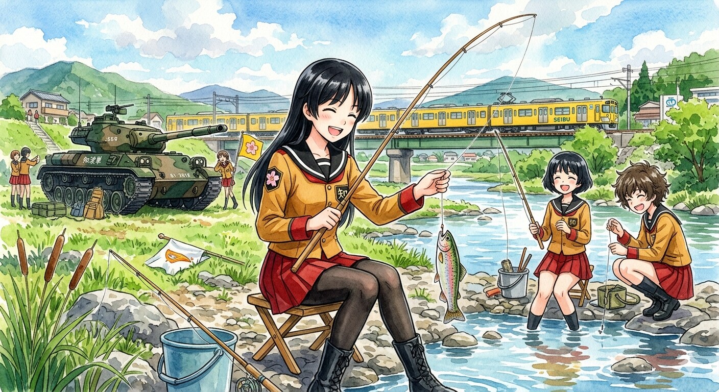 戦車のある風景　川釣り | の人気AIイラスト・グラビア