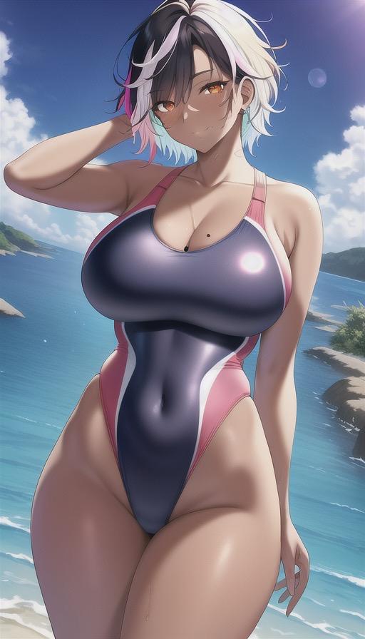 スタイリッシュな競泳水着褐色美女2