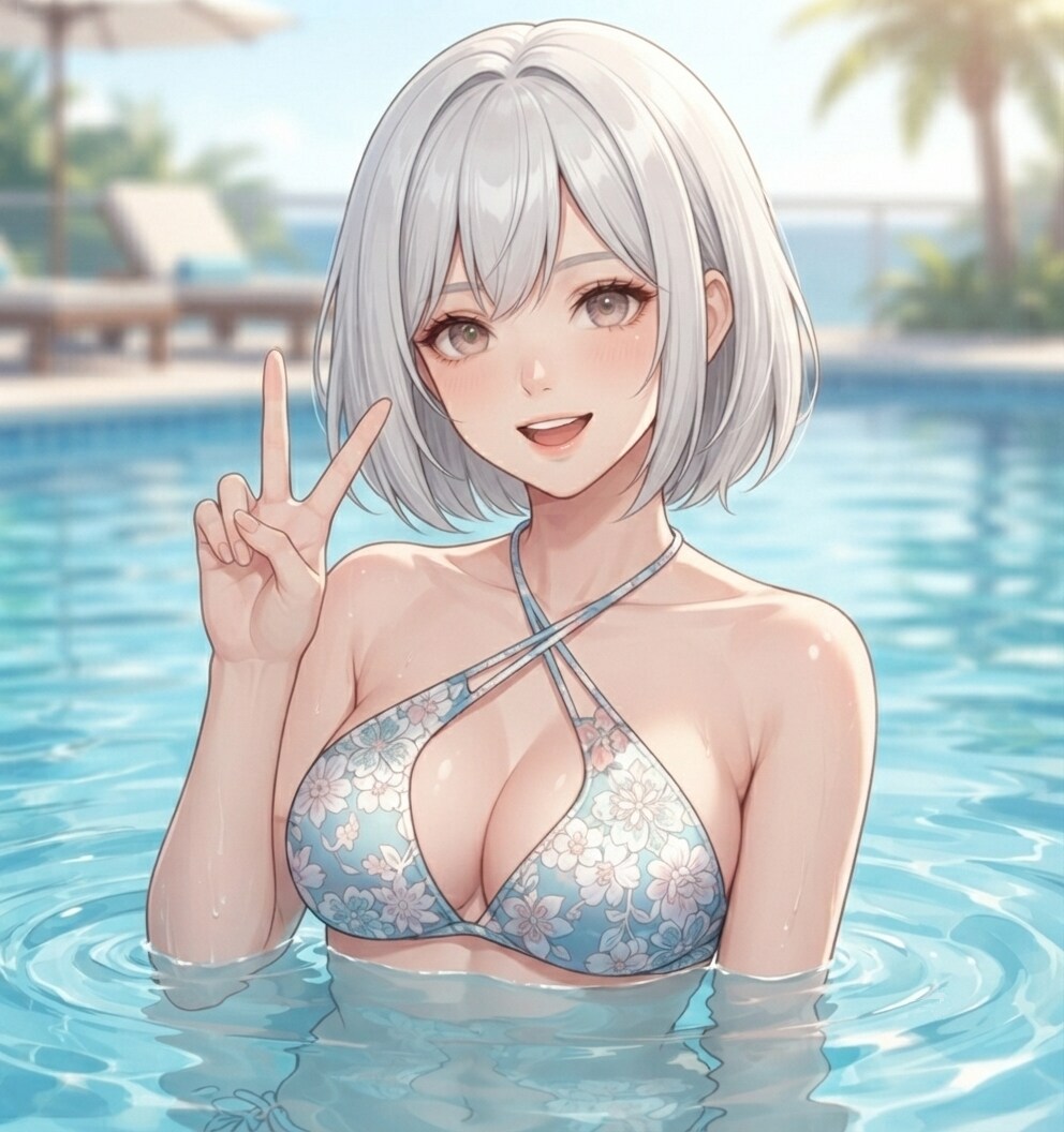 プールでピース