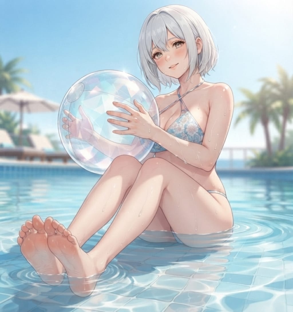 プールでピース