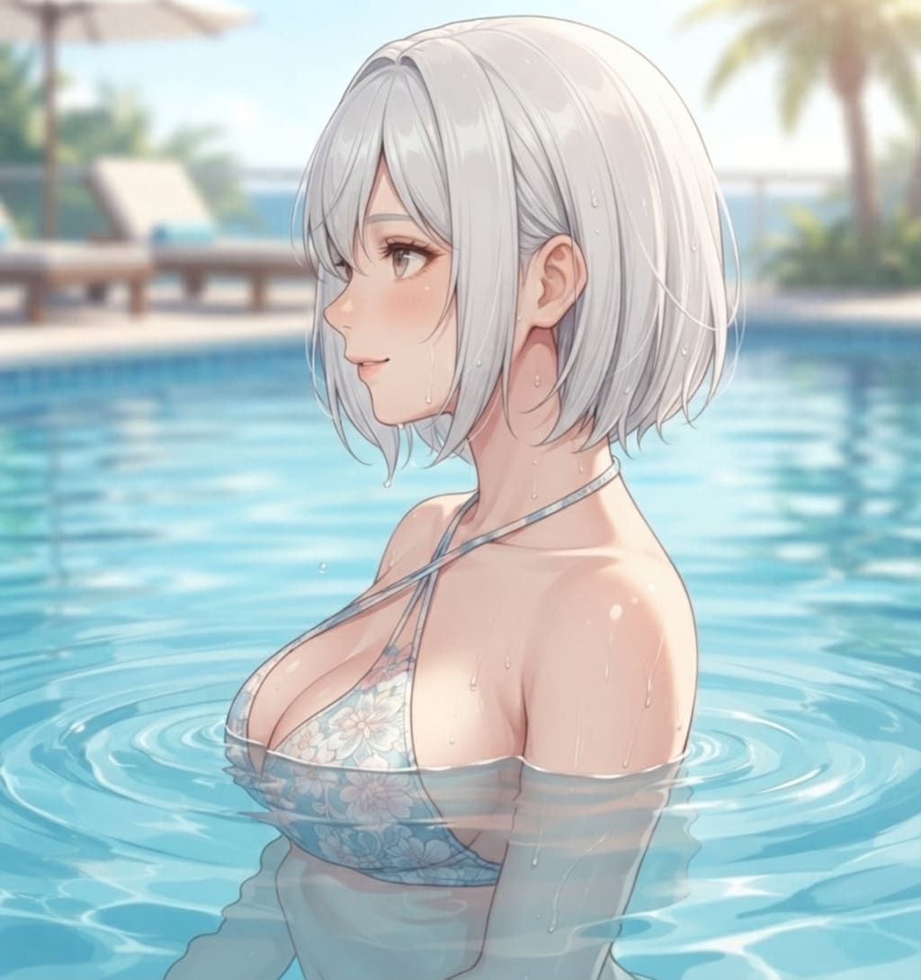 プールでピース