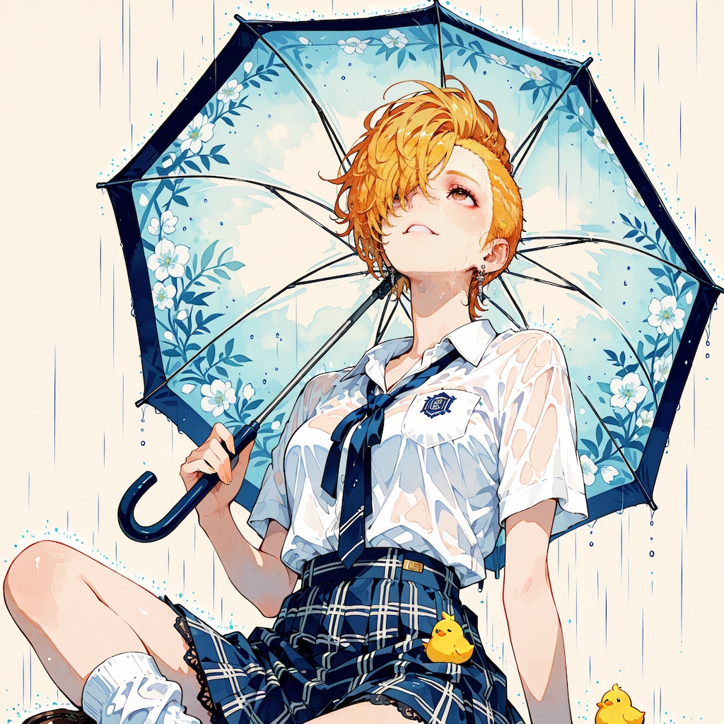 傘をさす少女達