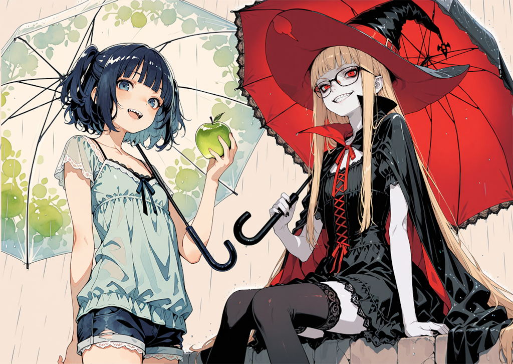傘をさす少女達