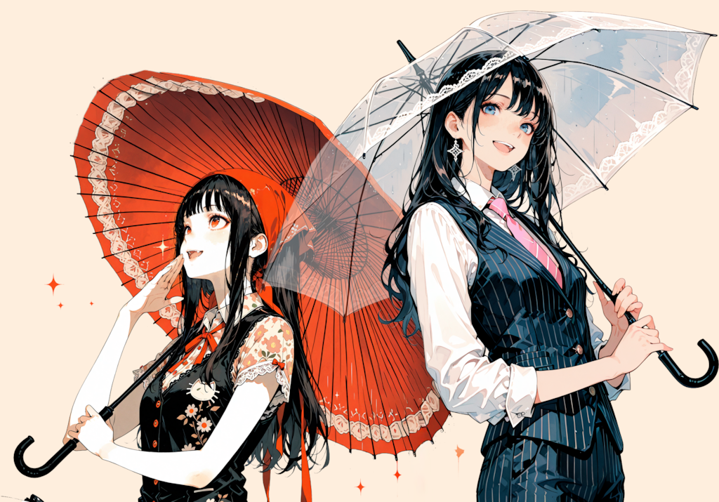 傘をさす少女達
