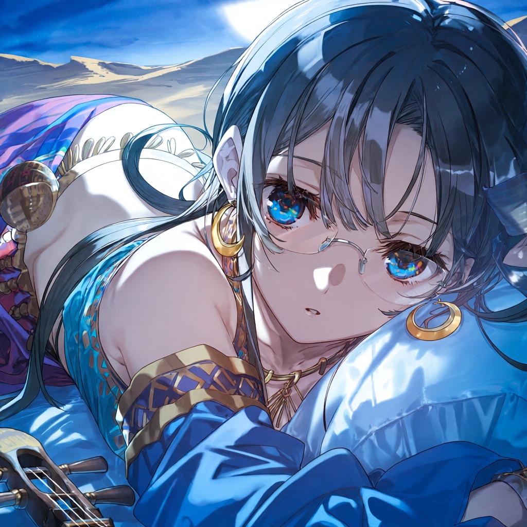 月夜の砂漠で眠る女（月子） | の人気AIイラスト・グラビア