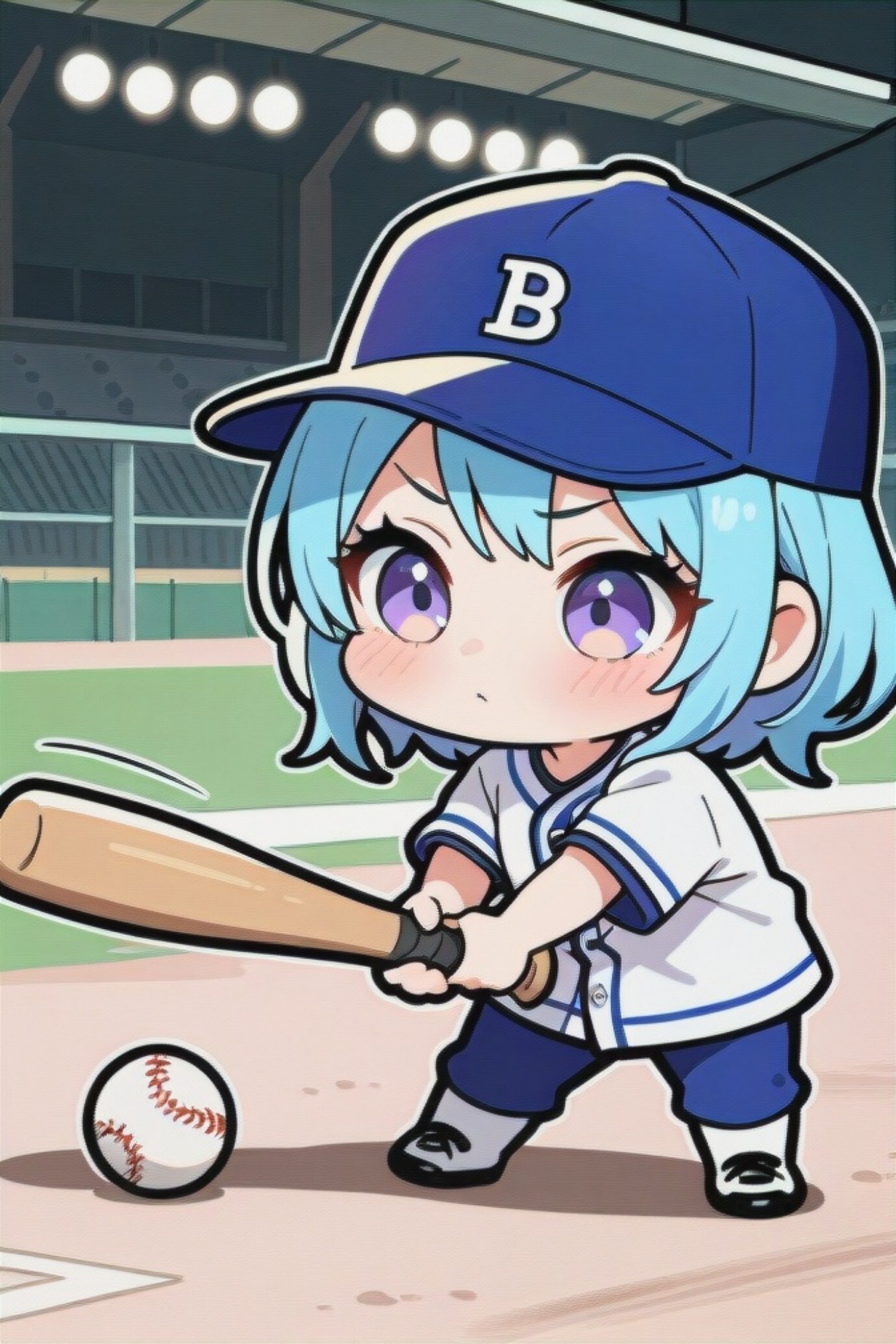 野球をする青髪ちゃん