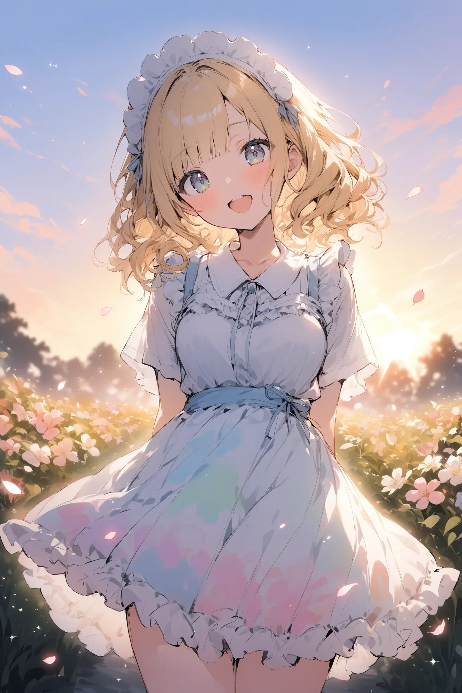 夕空と花畑とメイドさん