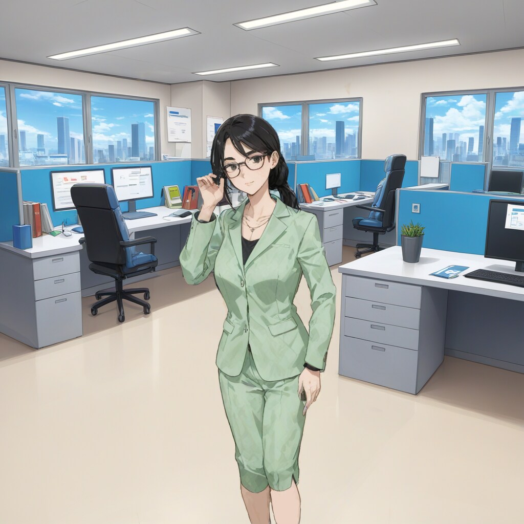 オフィスの太眉お姉さん