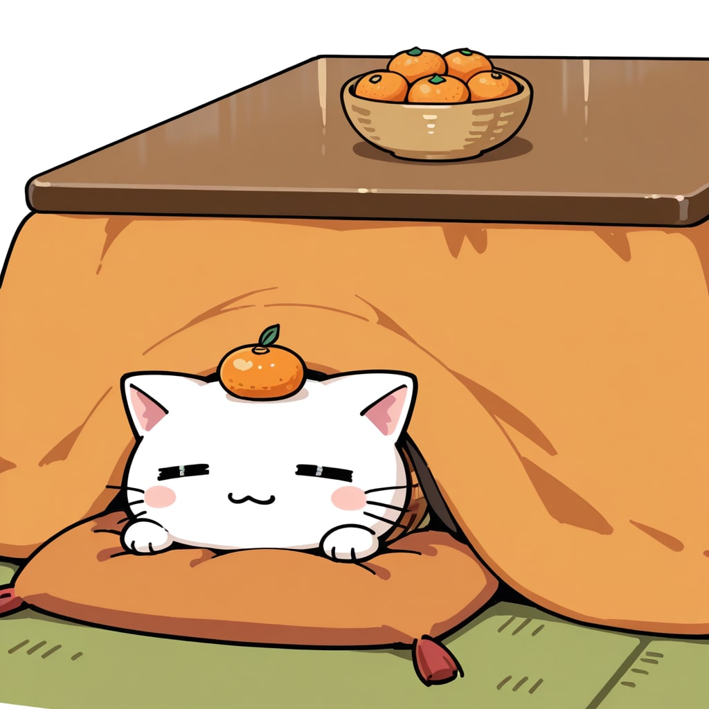 炬燵と猫と蜜柑
