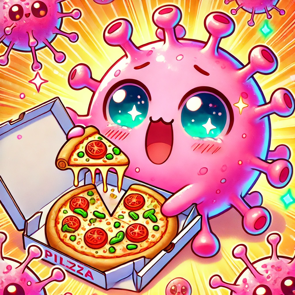 おピッツァを食べる ももほうくん